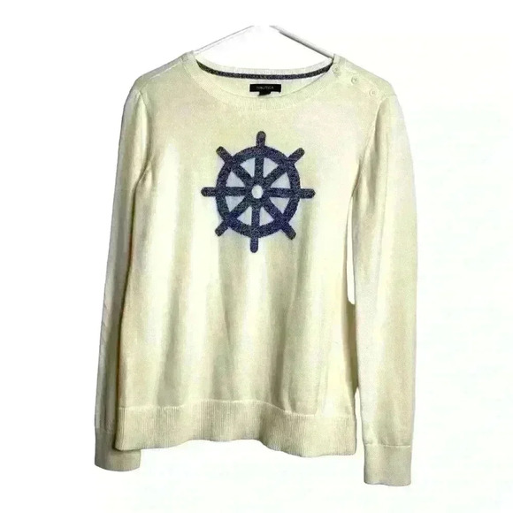 Sweaters - Nautica ships wheel nautical classy cream soft lightweight scoop neck-SZ-Medium